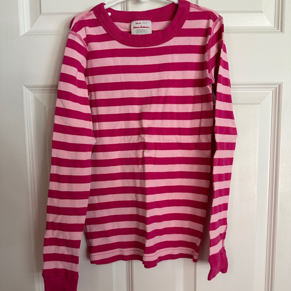 Hanna Anderson Pink Striped Long John Pajama Set Size 10 (140 cm)